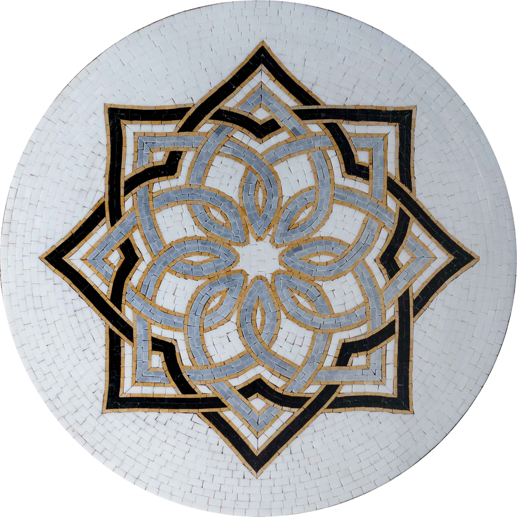 Arte em mosaico - design floral cinza