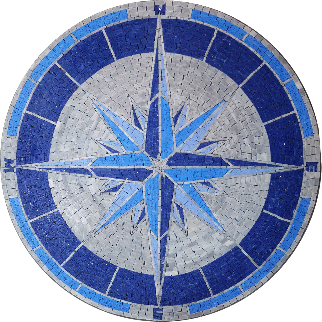 Mosaic Artwork - Blue Shades Compass