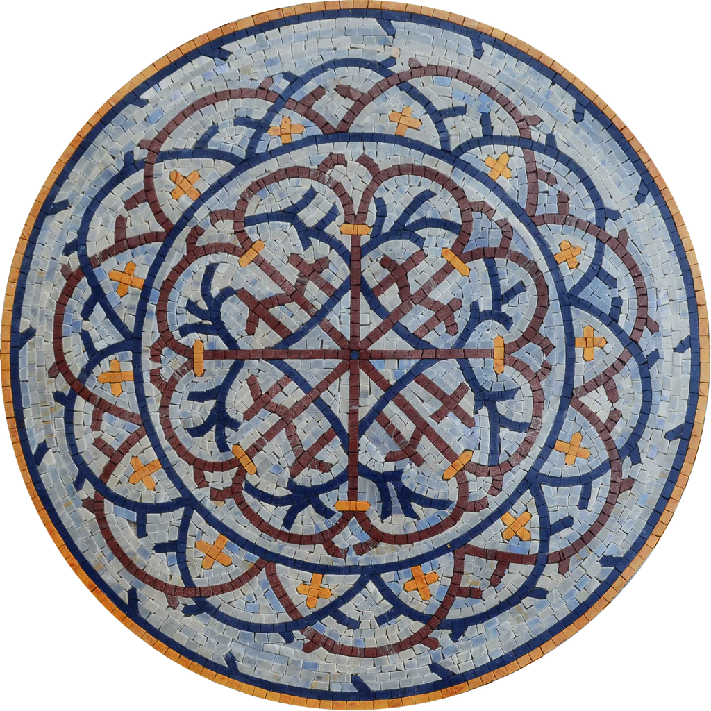 Medallón Mosaico - Flores Azules y Rojas
