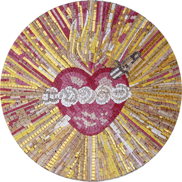 Sacred Heart Radiance - Marble Mosaic Medallion Luxury Handcrafted Art - Mesh Backing