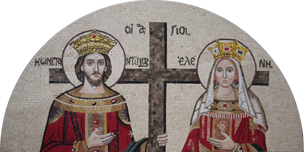 Saints Constantine & Helena – Byzantine Christian Marble Mosaic Wall Art - Mesh Backing