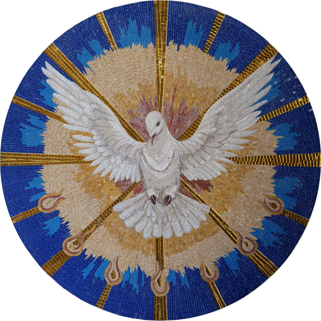Medalhão de mosaico de pomba branca sagrada
