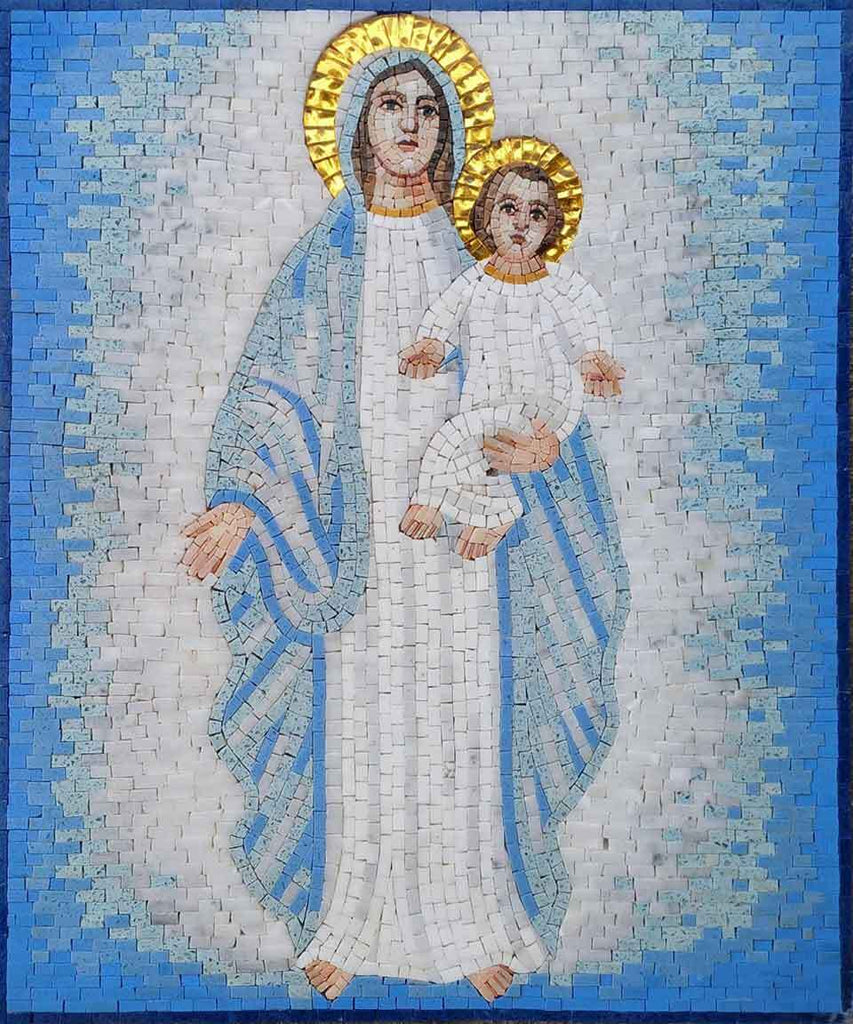 Arte Religiosa em Mosaico - Mãe Maria e Menino Jesus