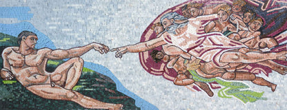 Michelangelo Creation of Adam Mosaic – Handmade Marble Wall Art Religious Artwork – Mesh Backing