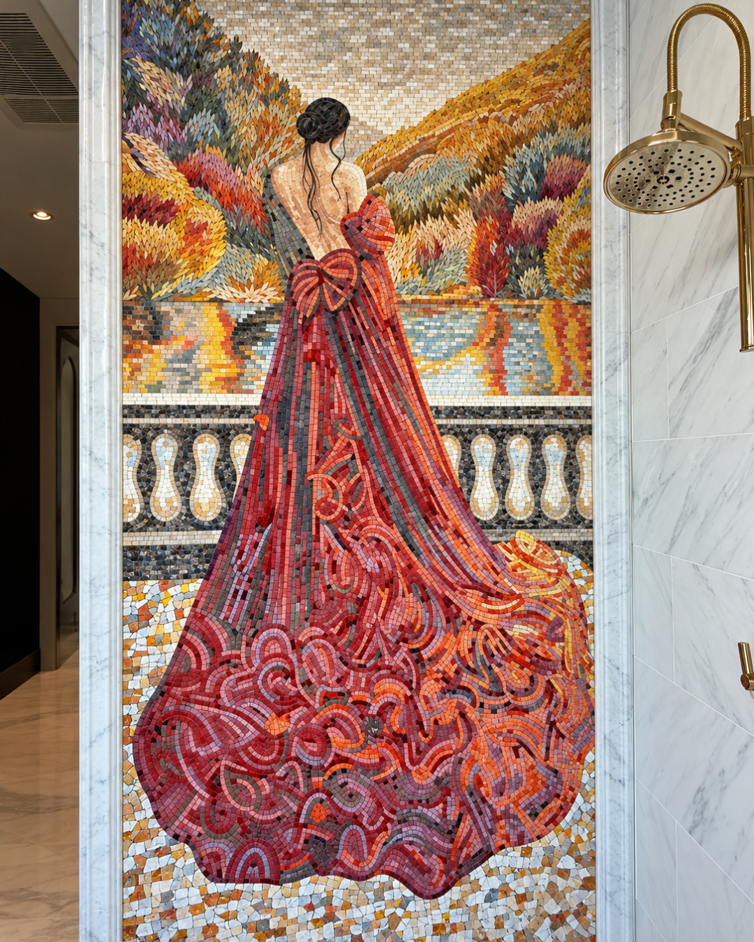 Autumn Geometric Female Figure - Floor Mosaic Colorful - Mesh Backing