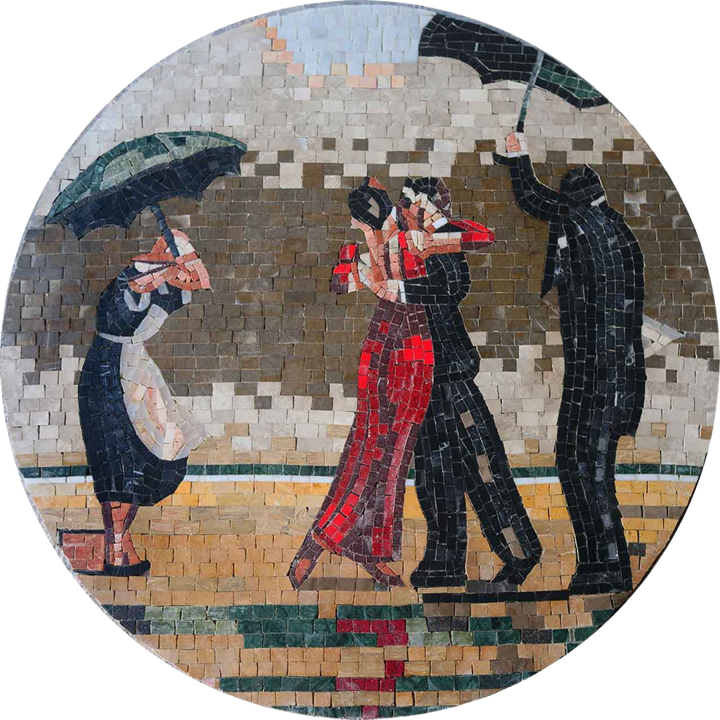 Medaglione in mosaico - Sotto la pioggia