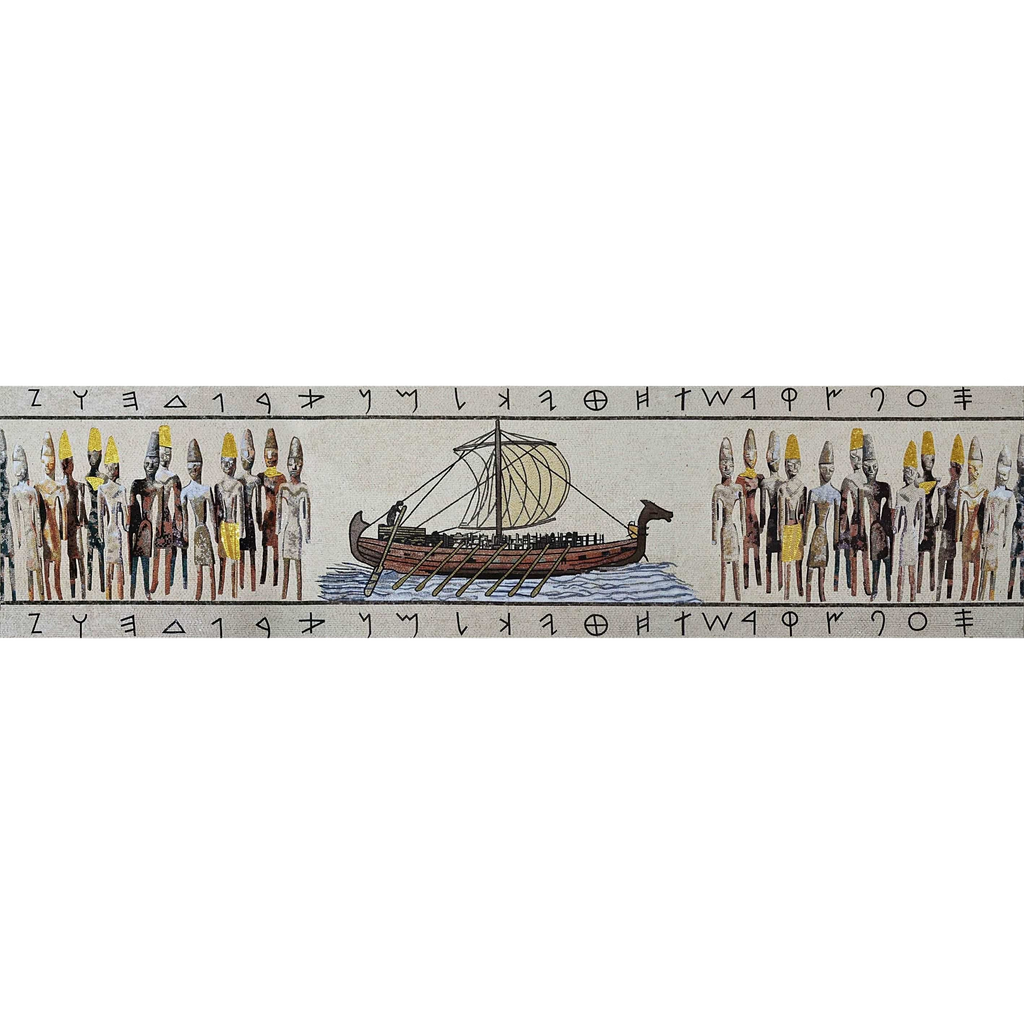 Marble Mosaic Mural- Phoenician Ship and Civilization