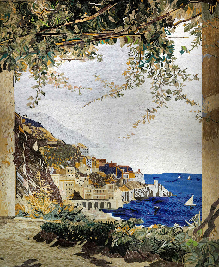 Arte del mosaico con paesaggi di villaggio