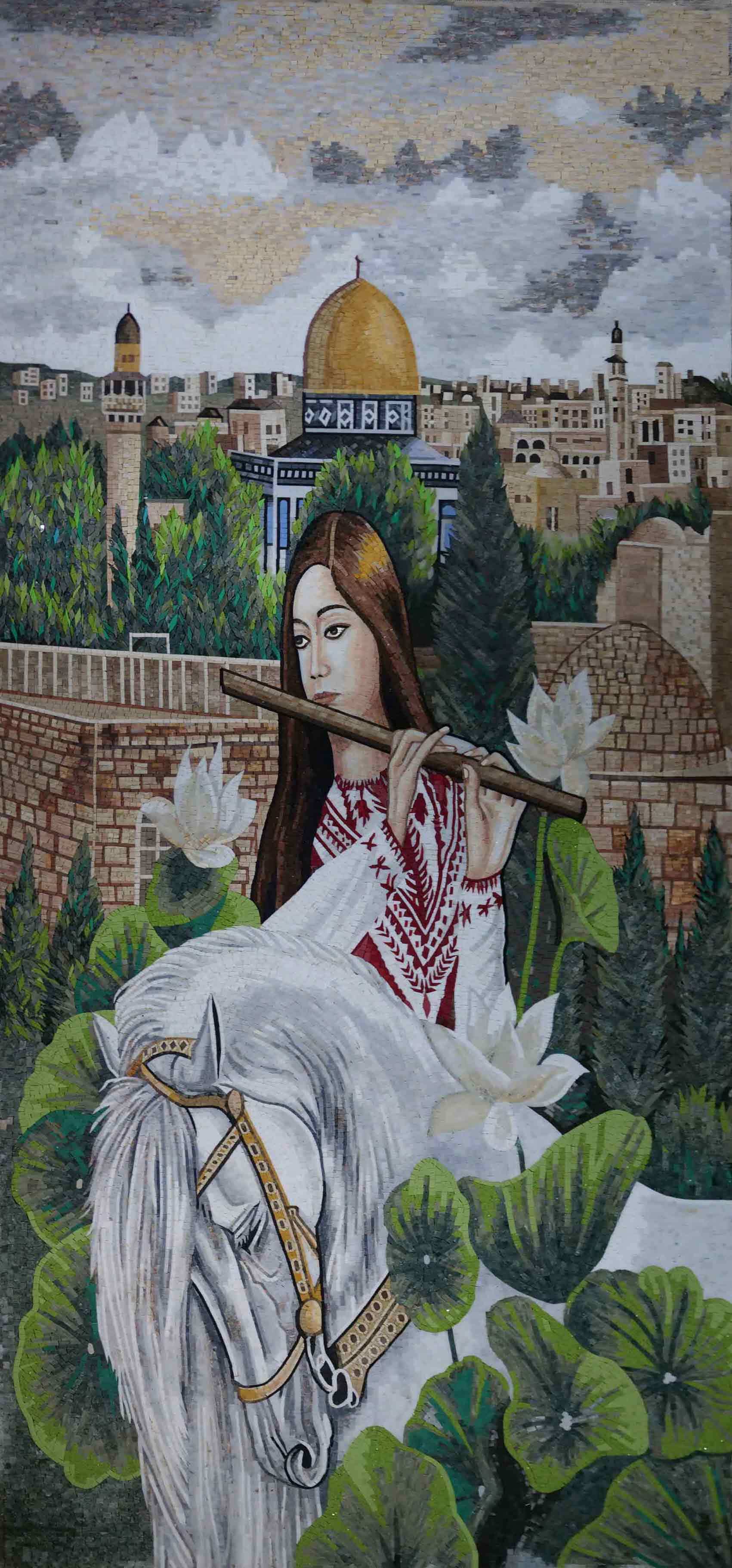 Palestinian Flute Flute Playing Palestinian Woman Mosaic Art – Mozaico
