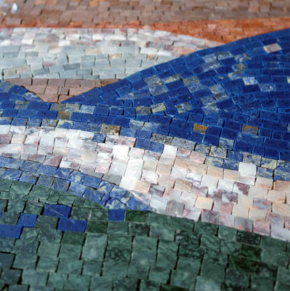 Sunset Mountain Landscape – Handmade Natural Marble Mosaic Wall Art - Mesh Backing