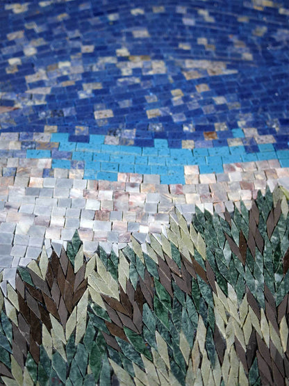 Sunset Mountain Landscape – Handmade Natural Marble Mosaic Wall Art - Mesh Backing
