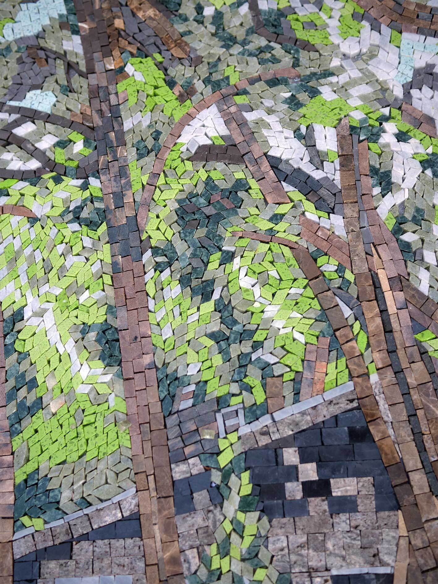 Lush Forest & Hidden House – Handmade Natural Marble Mosaic Wall Art - Mesh Backing