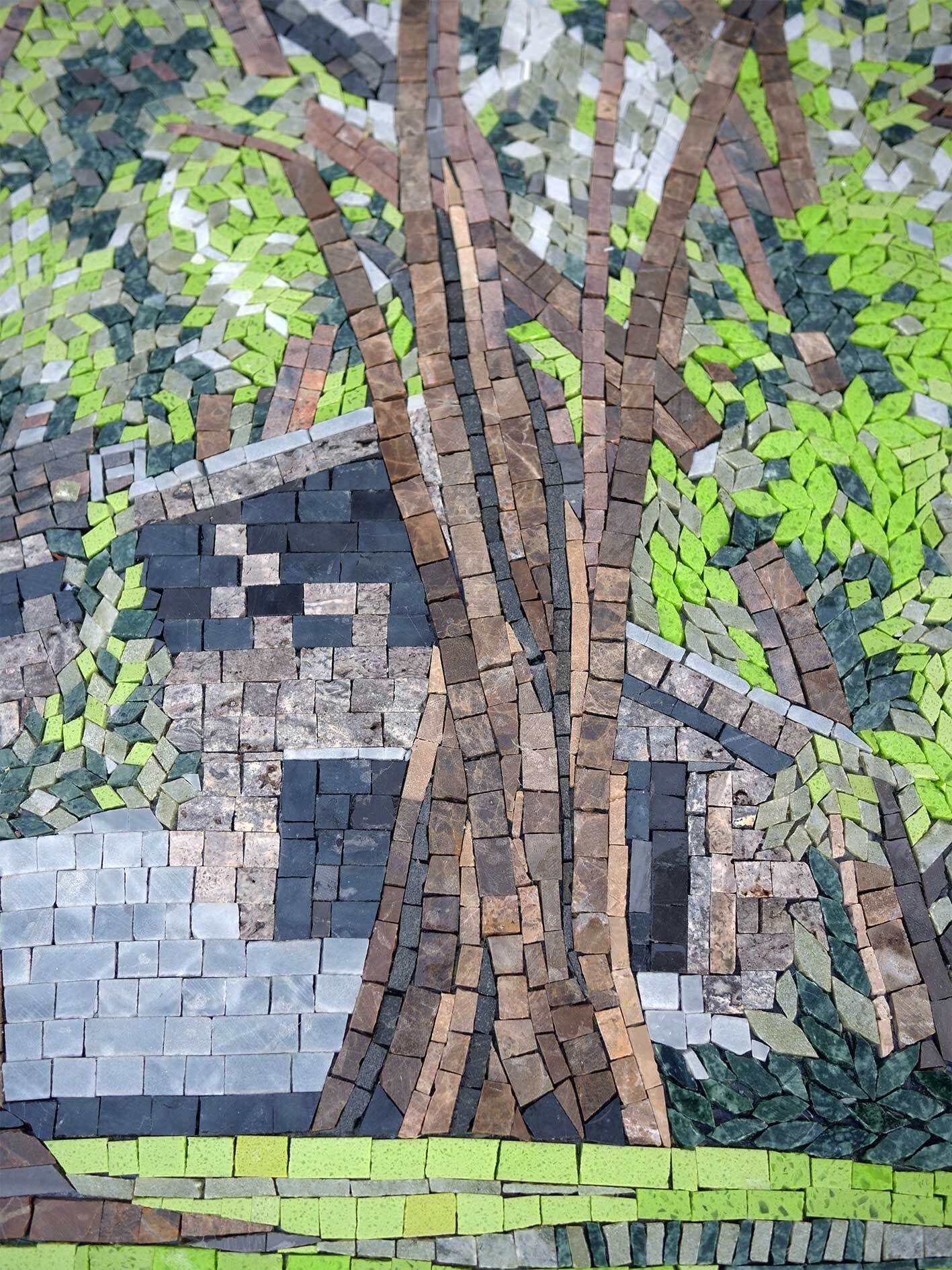 Lush Forest & Hidden House – Handmade Natural Marble Mosaic Wall Art - Mesh Backing