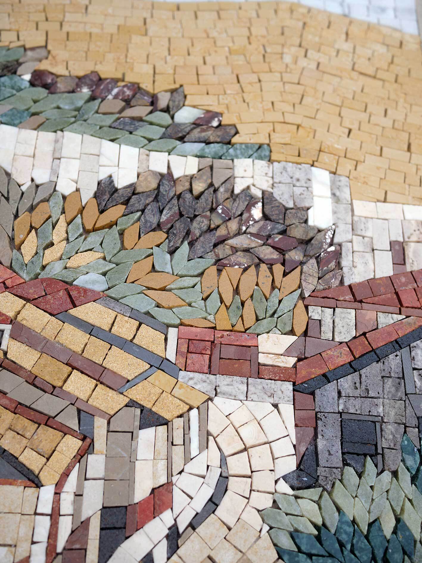 Mediterranean Village Hillside – Handmade Natural Marble Mosaic Wall Art - Mesh Backing