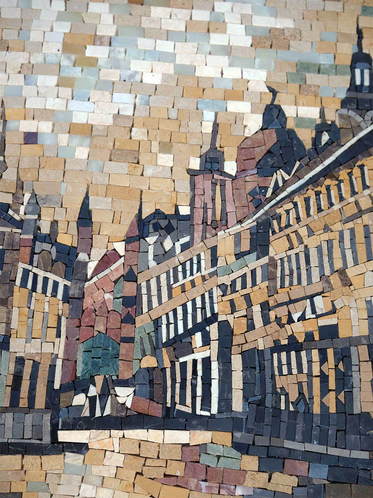 Venice Gondola Canal Scene – Handmade Natural Marble Mosaic Wall Art - Mesh Backing
