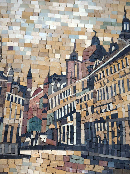 Venice Gondola Canal Scene – Handmade Natural Marble Mosaic Wall Art - Mesh Backing
