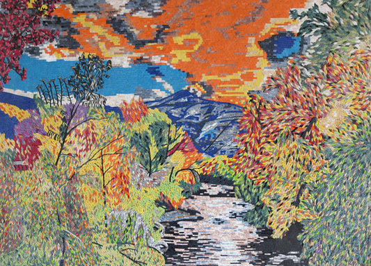 Autumn River Valley – Colorful Handmade Nature Marble Mosaic Wall Art - Mesh Backing