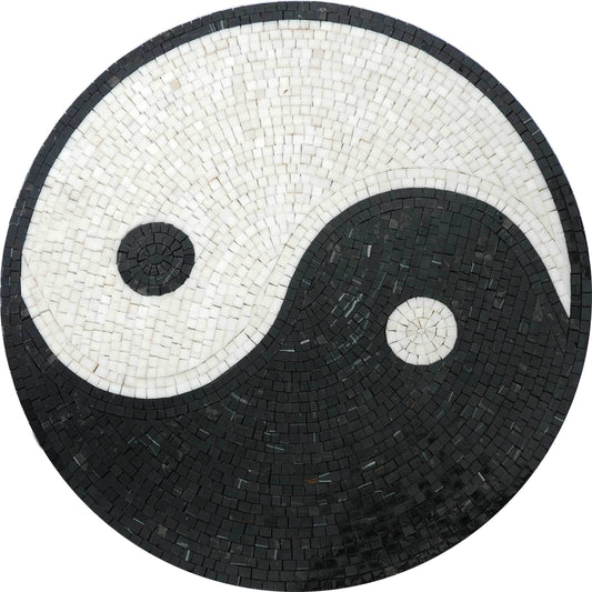 Yin Yang Symbol - Marble Custom Mosaic Tile Medallion - Mesh Backing