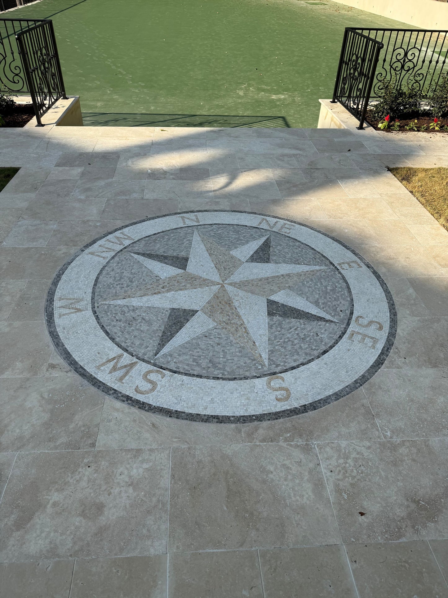 a Mosaic Medallion - Double Compass patio decor outside 