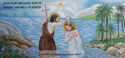 Baptism of Jesus by St. John – Christian Marble Mosaic Wall Art - Mesh Backing