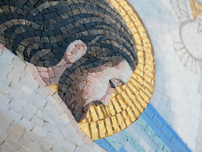 Baptism of Jesus by St. John – Christian Marble Mosaic Wall Art - Mesh Backing