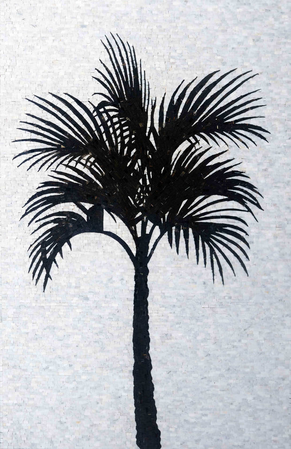 Silhouette Serenity Palm Tree - Shower Niche Mosaic Wall Art - Mesh Backing