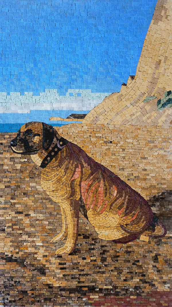 Seated Dog - Mosaic Logo Handcrafted Art Featuring - Mesh Backing