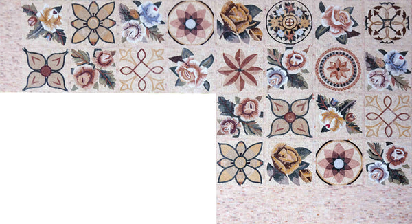 Geometric Pattern - Marble Mosaic Mural Handcrafted Floor Panel - Mesh Backing
