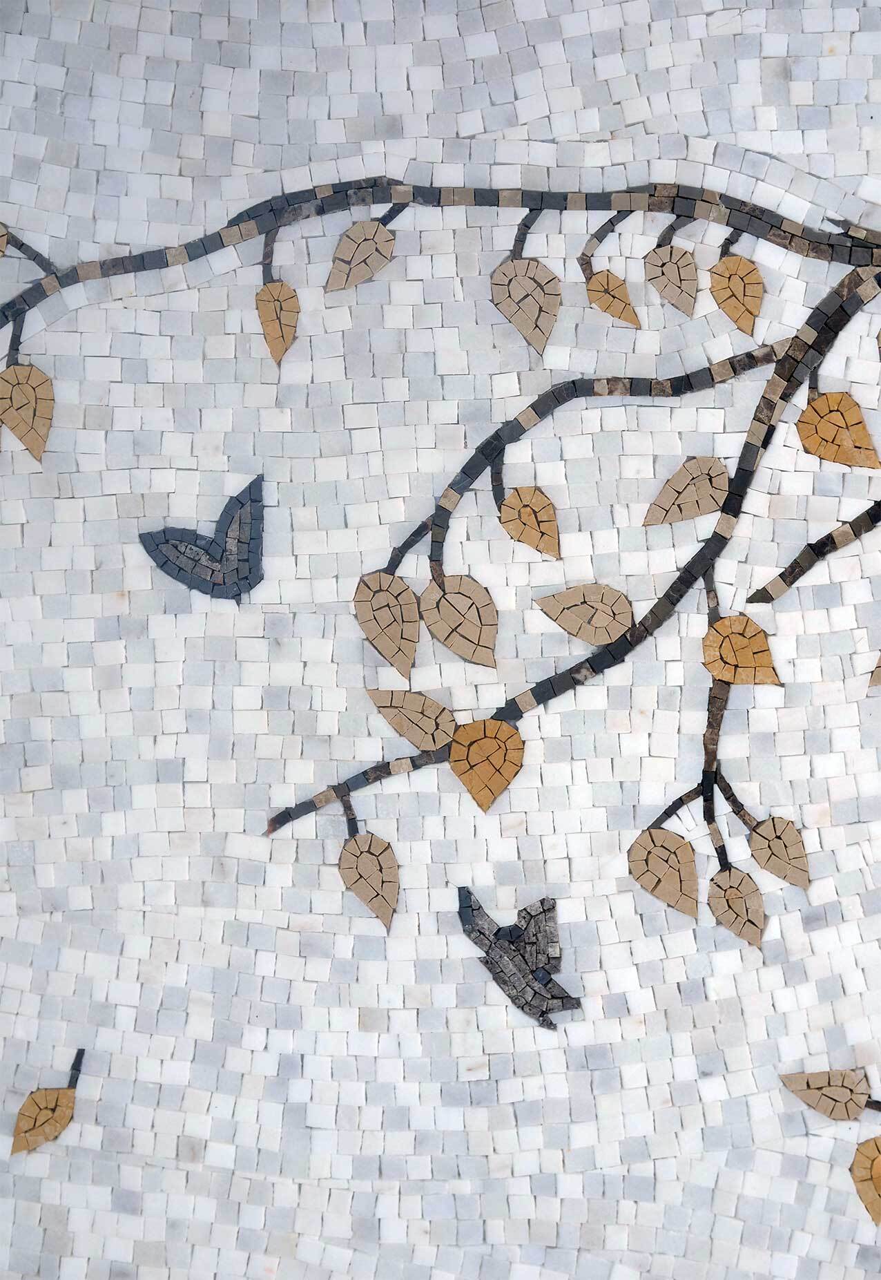 "Autumn Branch" Natural Stone Floral Mosaic Tile - Tree Branch and Butterfly Wall Art