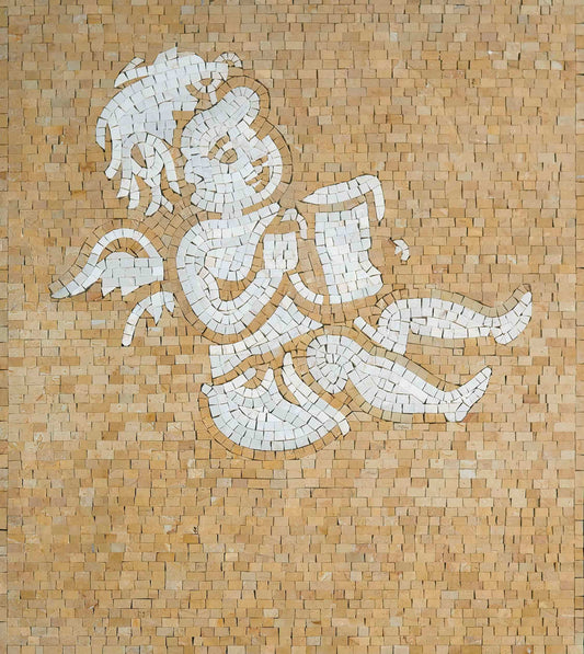Handcrafted Cupid/Cherub Mosaic Art Wall Hanging - Natural Stone and Marble Mosaic Tiles