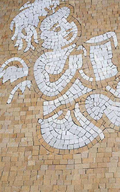 Handcrafted Cupid/Cherub Mosaic Art Wall Hanging - Natural Stone and Marble Mosaic Tiles