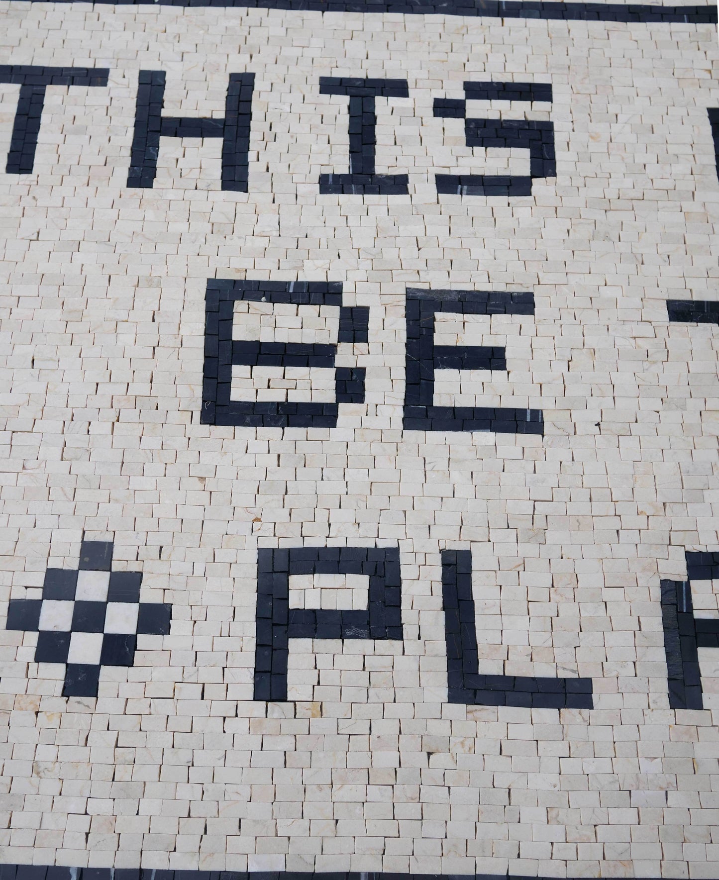 "This Must Be The Place" Text Mosaic Art - Black and White Floor or Wall Mosaic Tiles