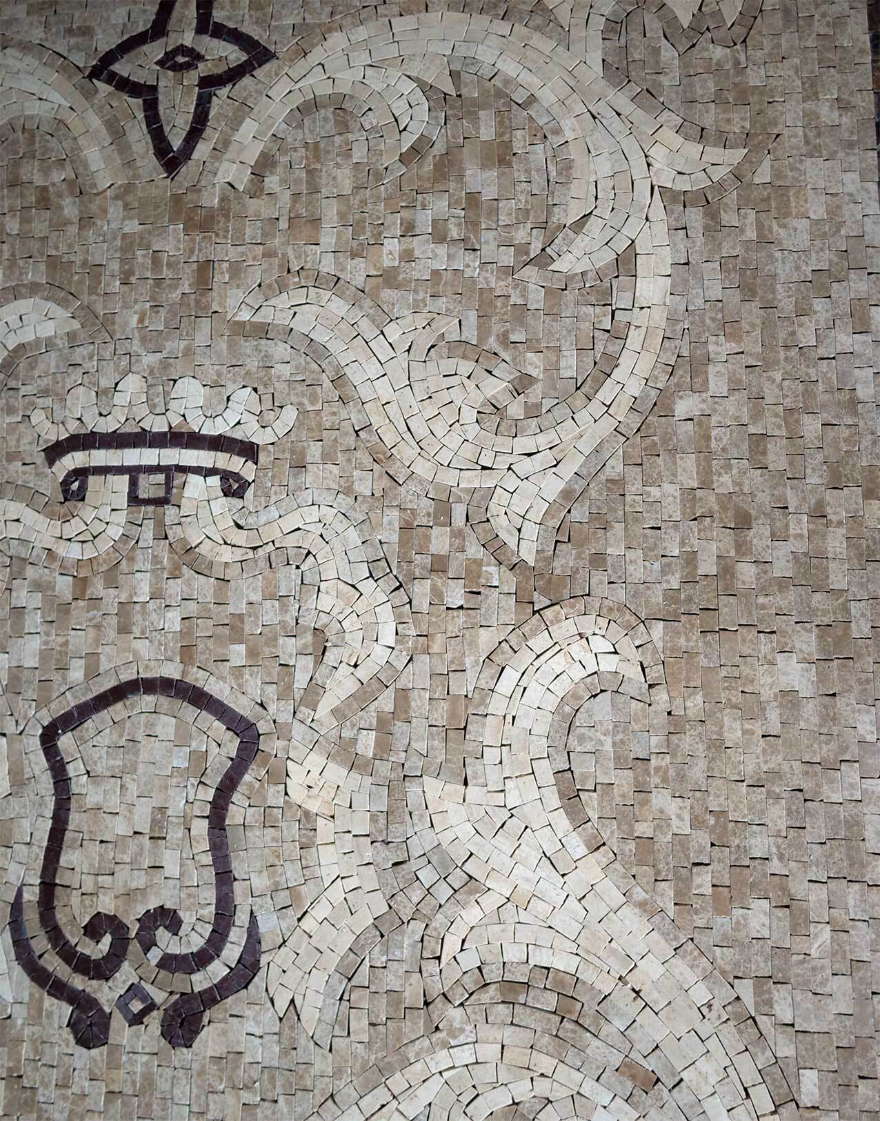 Classic Heraldic Mosaic Tile Rug - Baroque Coat of Arms and Fleur-de-Lis Natural Stone Floor Inlay