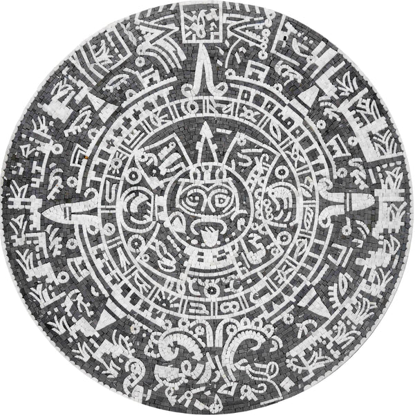 Aztec Calendar Stone Geometric - Handmade Mosaic And Art - Mesh Backing