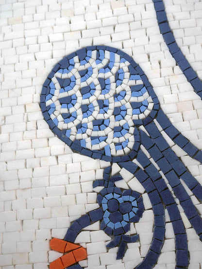 Ottoman/Iznik Inspired Blue and White Floral Mosaic Tile Art - Swirling Design Wall Panel