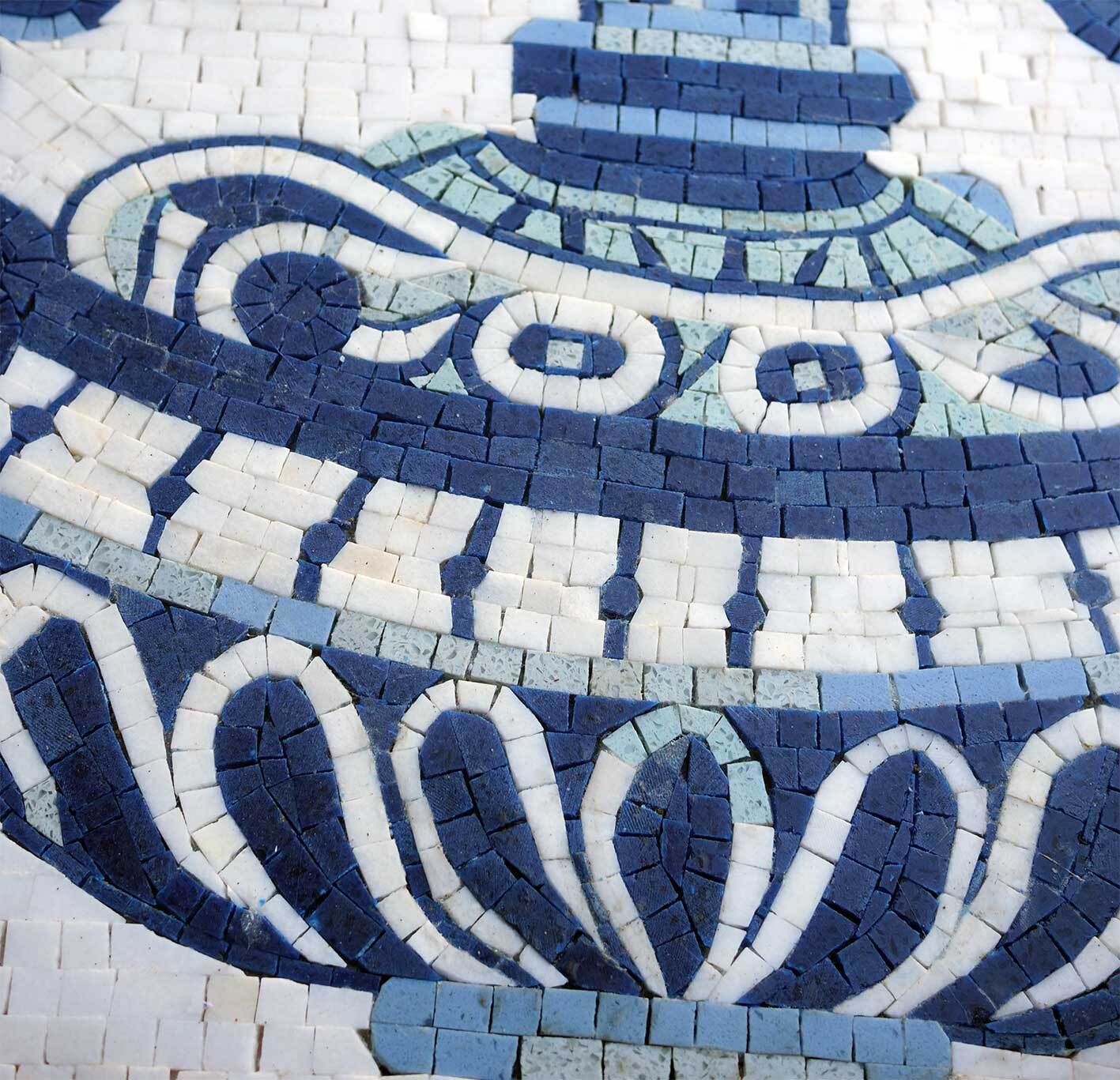 Handmade Natural Marble Blue & White Floral Vase Mosaic | Classic Delft Style Wall Art