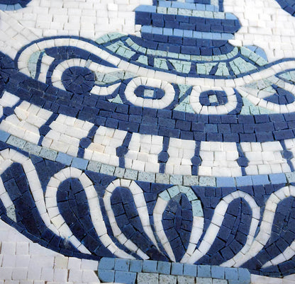 Handmade Natural Marble Blue & White Floral Vase Mosaic | Classic Delft Style Wall Art