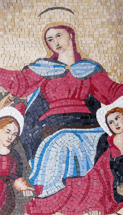 Handmade Natural Marble Virgin Mary Religious Figure Mosaic | Classic Icon Wall Art