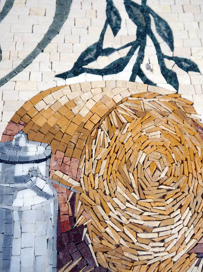 Handmade Natural Marble Monogram Wreath Mosaic | Rustic Farmhouse Initial Wall Art