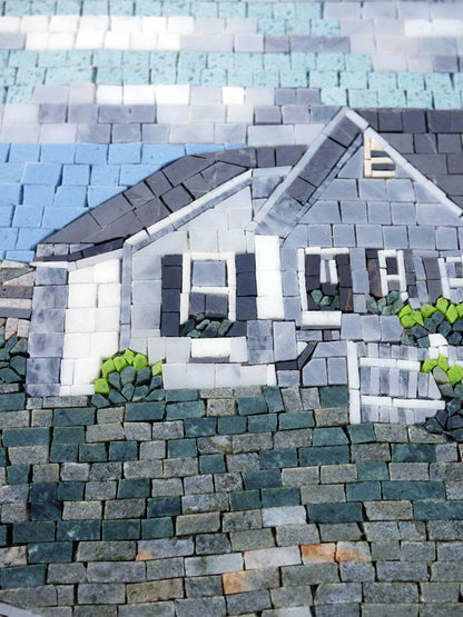 Пейзаж в стиле фермерского дома - Мраморная мозаика у камина, картина на заказ - Сетчатая основа