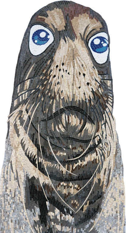 Detailed Marine Seal Face Mosaic Art - Natural Stone Animal Portrait with Blue Eyes