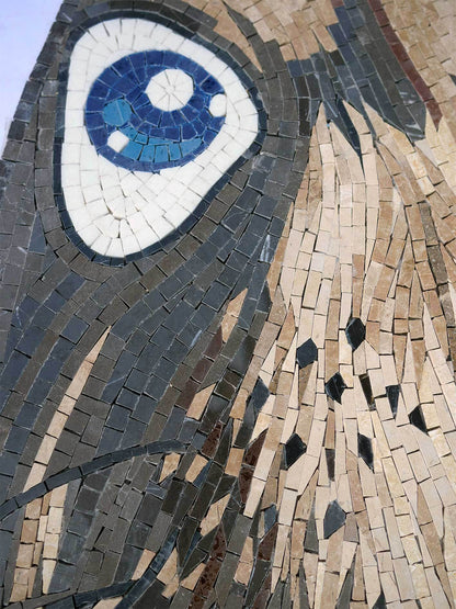Detailed Marine Seal Face Mosaic Art - Natural Stone Animal Portrait with Blue Eyes