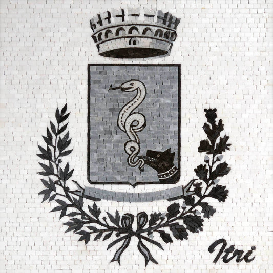 Custom Town or Family Coat of Arms Mosaic Art - Heraldic Crown and Snake/Dog Shield Mosaic Tiles