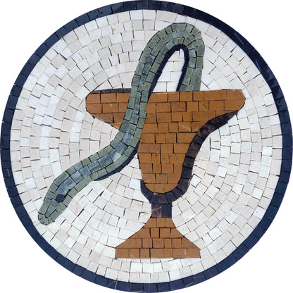 Apothecary Caduceus Mosaic Art Medallion - Bowl of Hygieia Symbol for Pharmacy Floor Mosaic