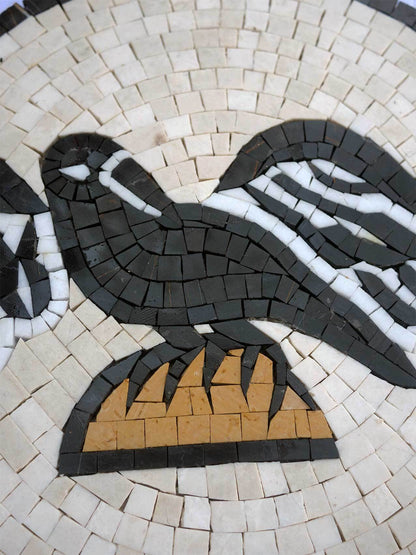 Heraldic Black Eagle Medallion Mosaic Art - Roman or Imperial Floor Mosaic with Black and White Mosaic Tiles
