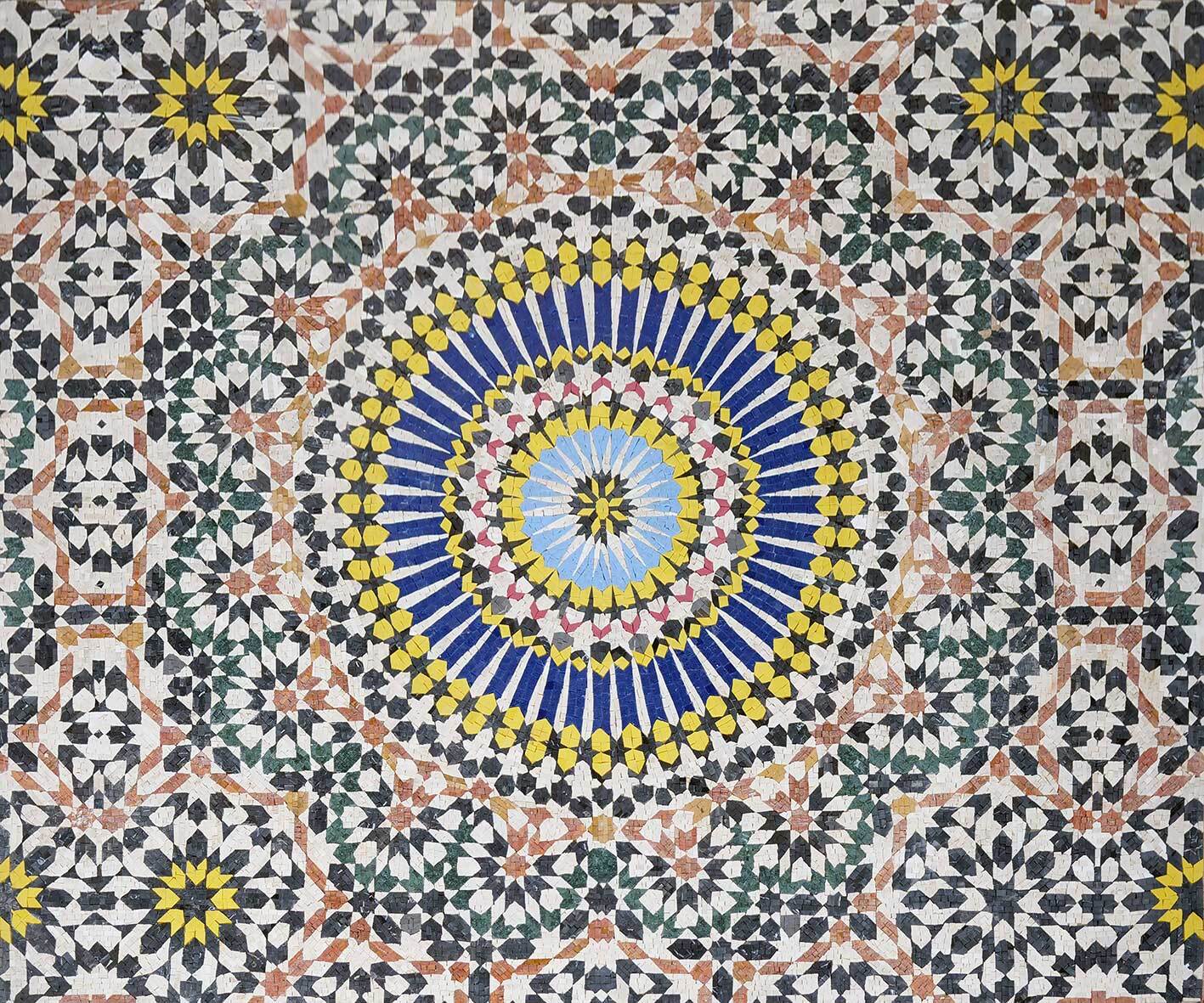 Handmade Natural Marble Zellige Mosaic Tile Panel | Moroccan Geometric Art Decor