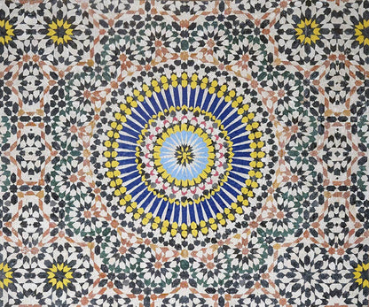 Handmade Natural Marble Zellige Mosaic Tile Panel | Moroccan Geometric Art Decor