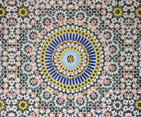 Handmade Natural Marble Zellige Mosaic Tile Panel | Moroccan Geometric Art Decor