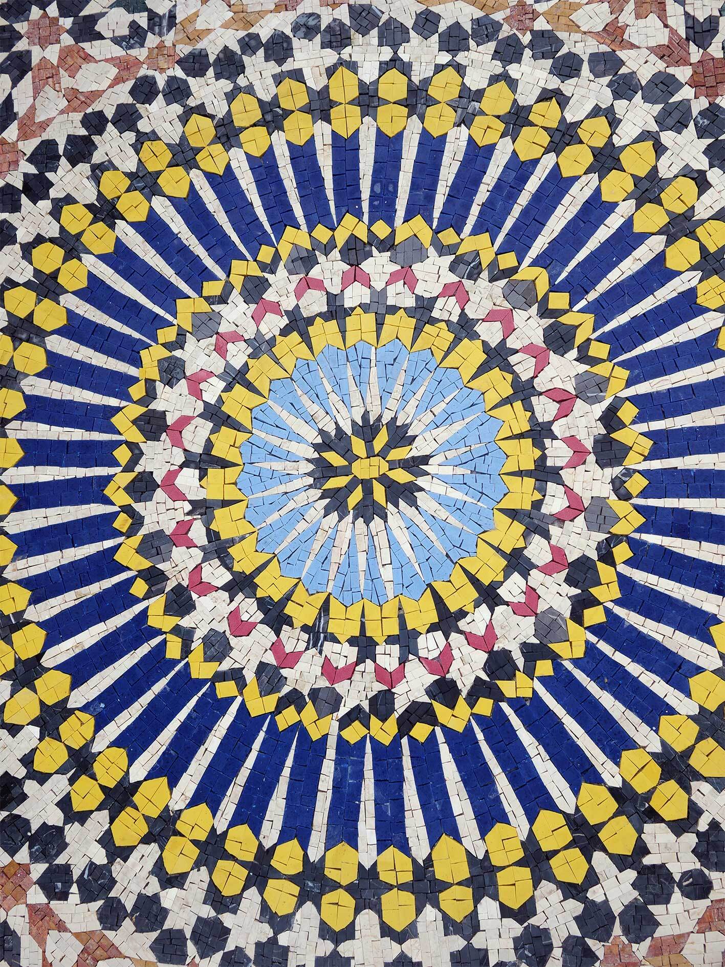 Handmade Natural Marble Zellige Mosaic Tile Panel | Moroccan Geometric Art Decor