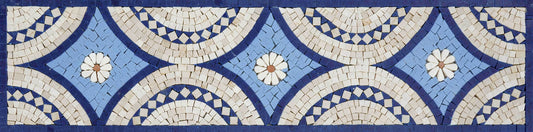 Mediterranean Blue Floral Mosaic Tile Border - Geometric Diamond Pattern Pool/Spa Trim